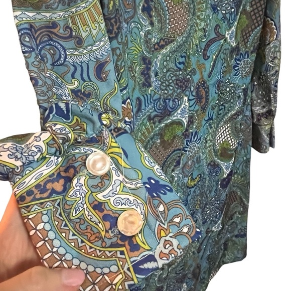 VINTAGE 70S PAISLEY DRESS DAGGER COLLAR BELT BUTTON UP PSYCHECHEDLIC LONG SLEEVE - Picture 13 of 15